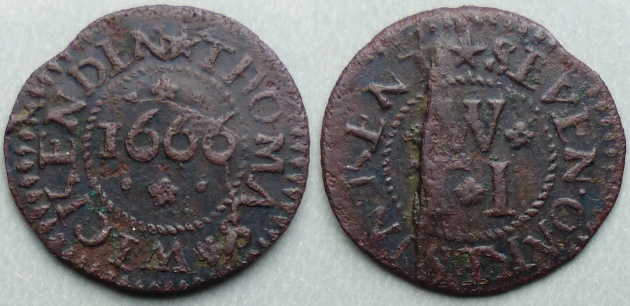 Sevenoaks, Thomas Wickenden 1666 farthing N----